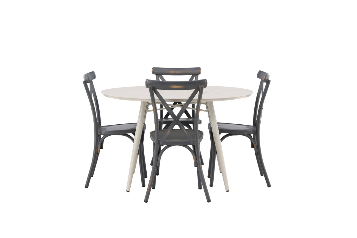 Lina Matbord med Tablas Stolarna – Bord: ⌀120 Stol: 48x88x48