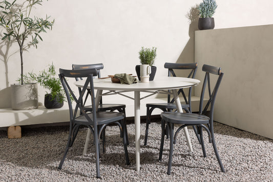 Lina Matbord med Tablas Stolarna – Bord: ⌀120 Stol: 48x88x48
