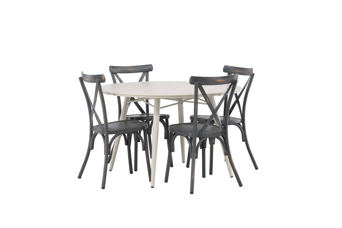 Lina Matbord med Tablas Stolarna – Bord: ⌀120 Stol: 48x88x48