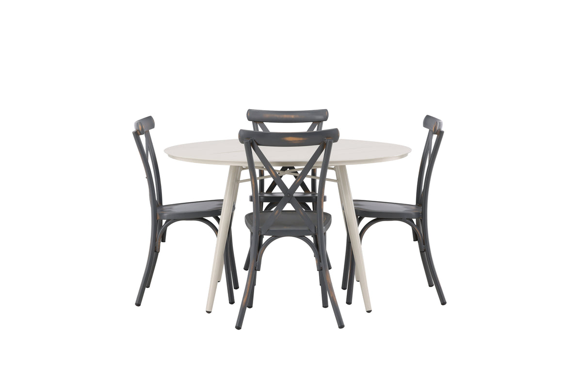Lina Matbord med Tablas Stolarna – Bord: ⌀120 Stol: 48x88x48