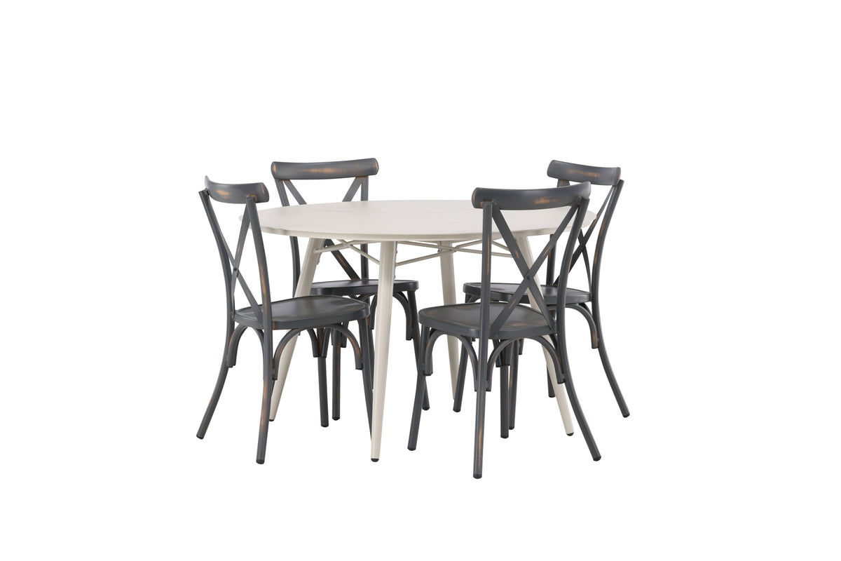 Lina Matbord med Tablas Stolarna – Bord: ⌀120 Stol: 48x88x48