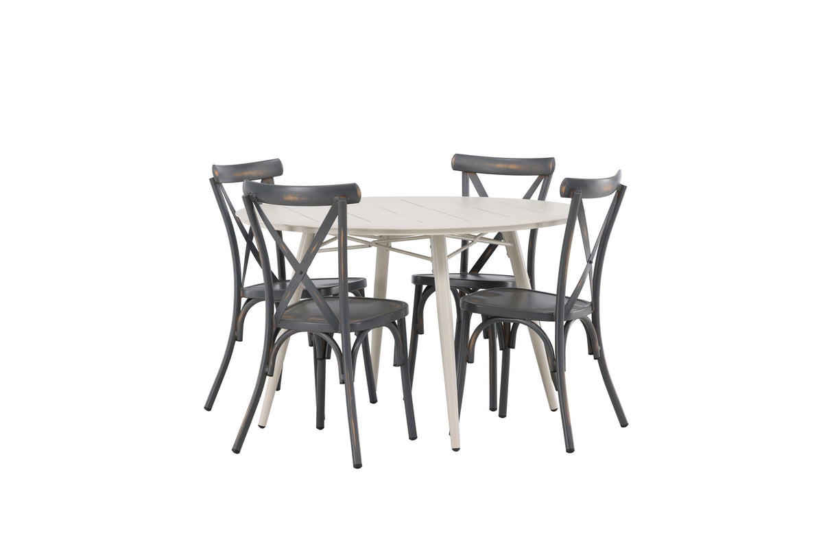 Lina Matbord med Tablas Stolarna – Bord: ⌀120 Stol: 48x88x48