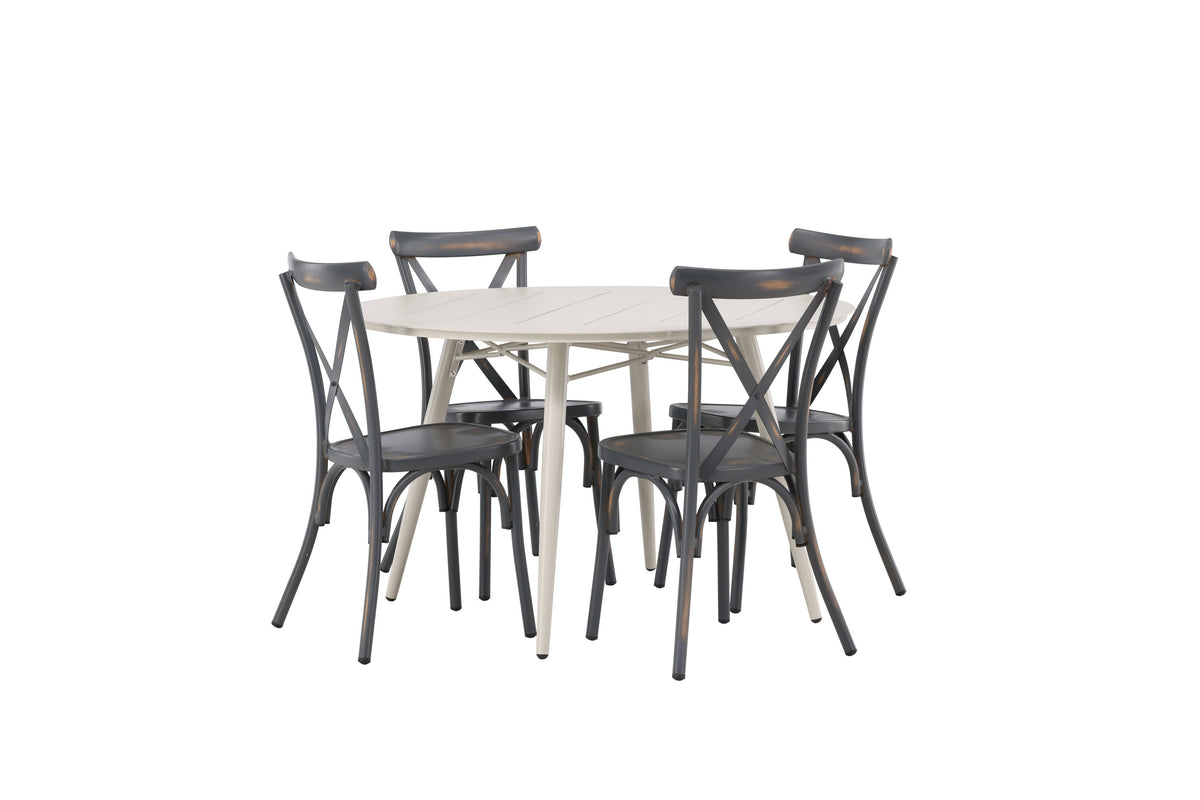 Lina Matbord med Tablas Stolarna – Bord: ⌀120 Stol: 48x88x48