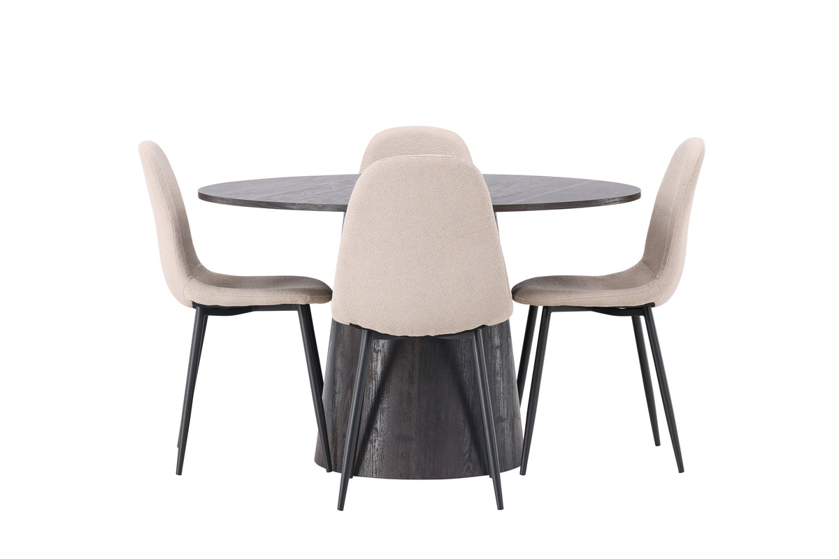 Lanzo Matbord med Polar Stolarna – Bord: ⌀120 Stol: 52x90x45