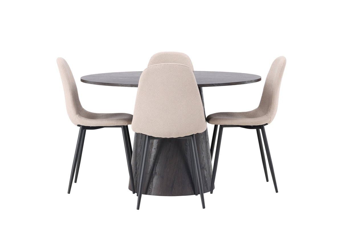 Lanzo Matbord med Polar Stolarna – Bord: ⌀120 Stol: 52x90x45