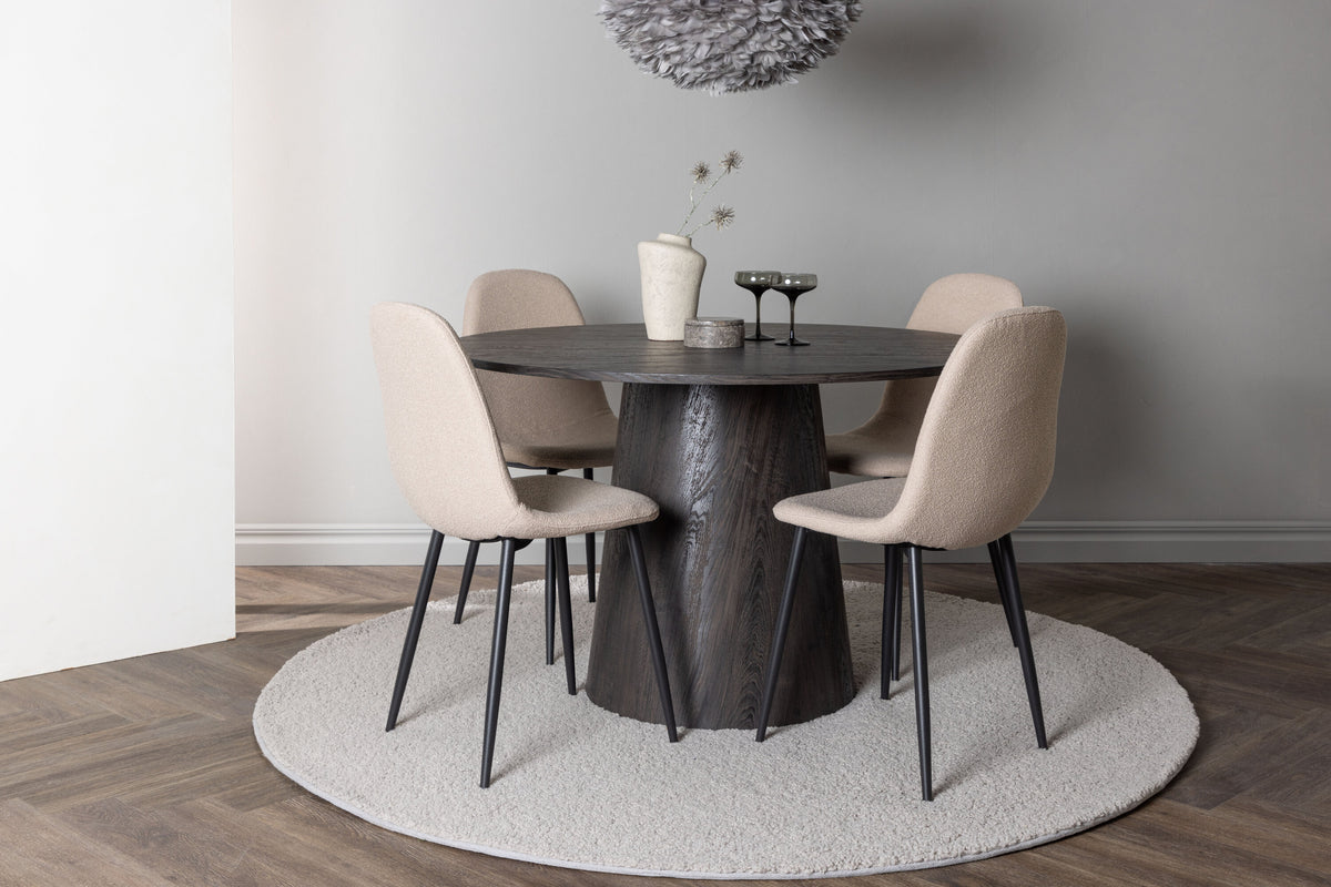 Lanzo Matbord med Polar Stolarna – Bord: ⌀120 Stol: 52x90x45