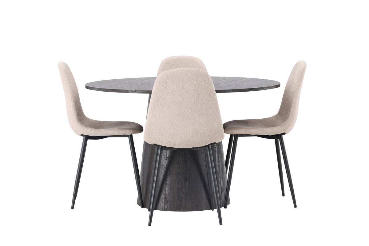 Lanzo Matbord med Polar Stolarna – Bord: ⌀120 Stol: 52x90x45