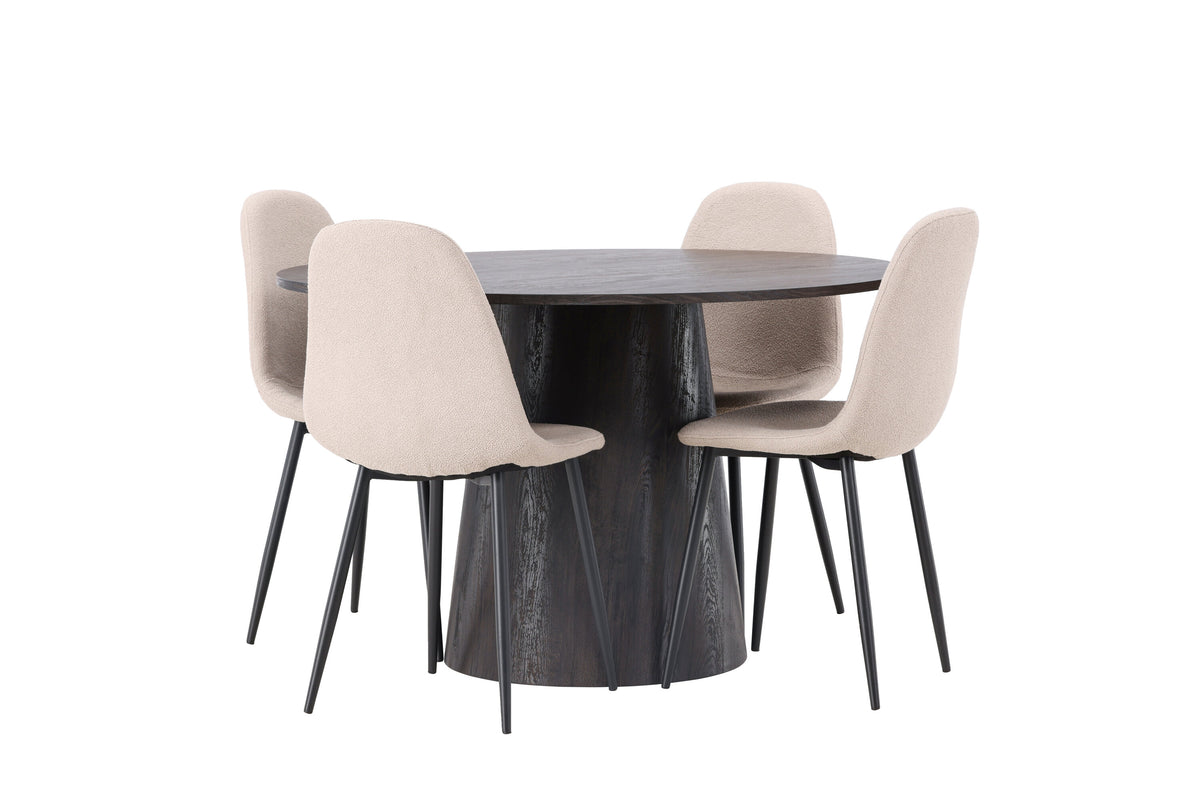 Lanzo Matbord med Polar Stolarna – Bord: ⌀120 Stol: 52x90x45