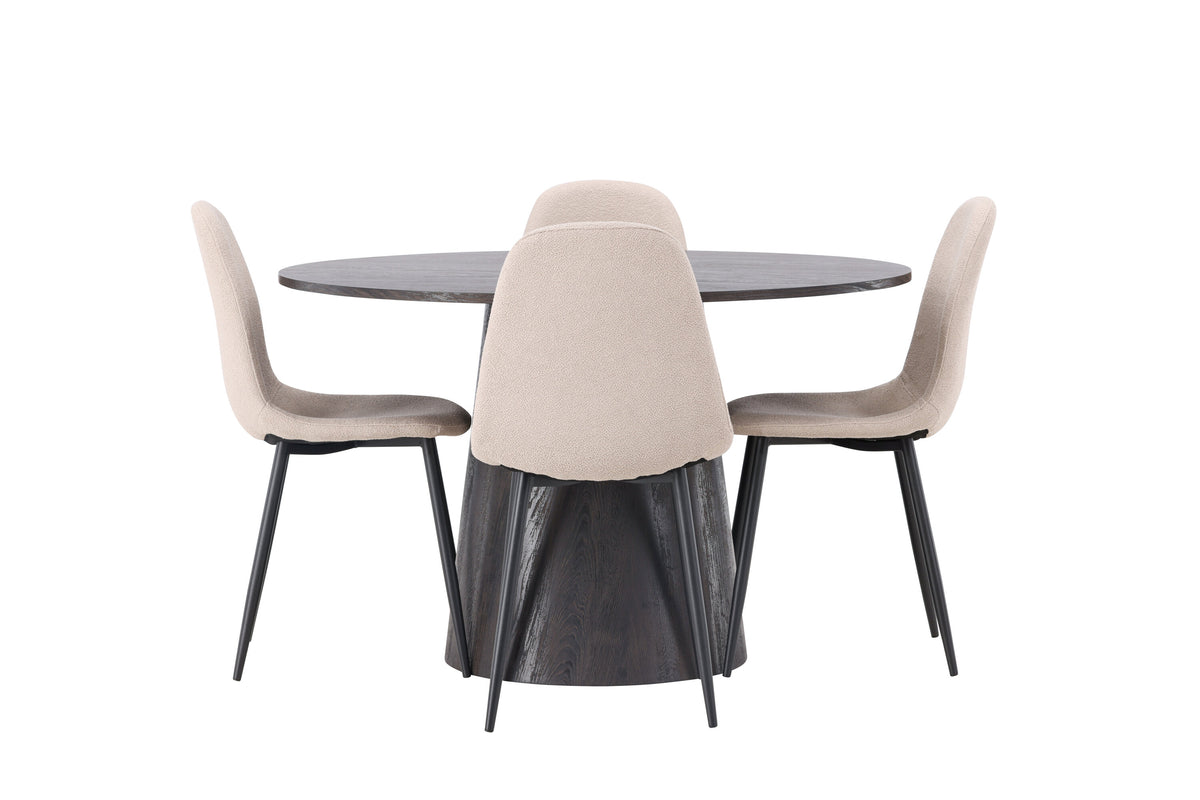 Lanzo Matbord med Polar Stolarna – Bord: ⌀120 Stol: 52x90x45
