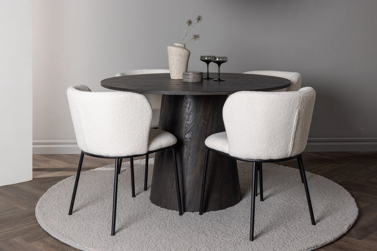 Lanzo Matbord med Edina Stolarna – Bord: ⌀120 Stol: 56x76x55