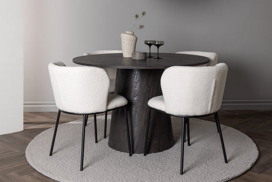 Lanzo Matbord med Edina Stolarna – Bord: ⌀120 Stol: 56x76x55