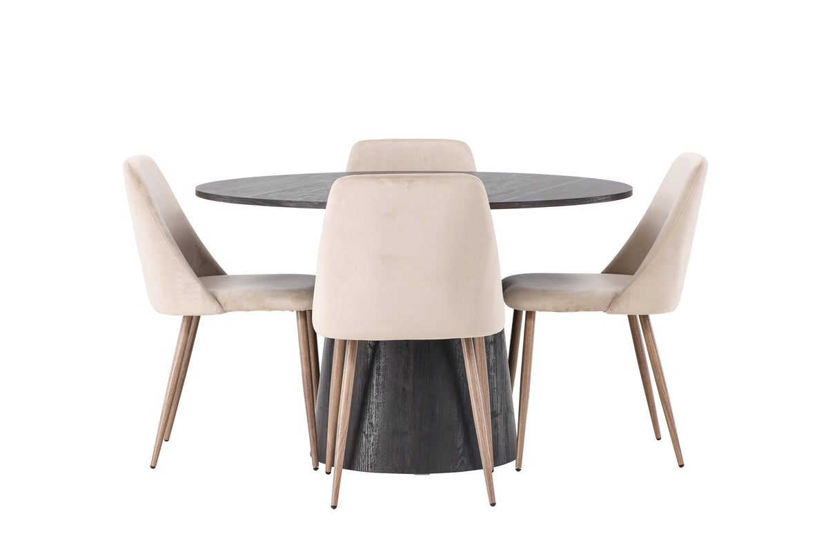 Lanzo Matbord med Night Stolarna – Bord: ⌀120 Stol: 56x87x49