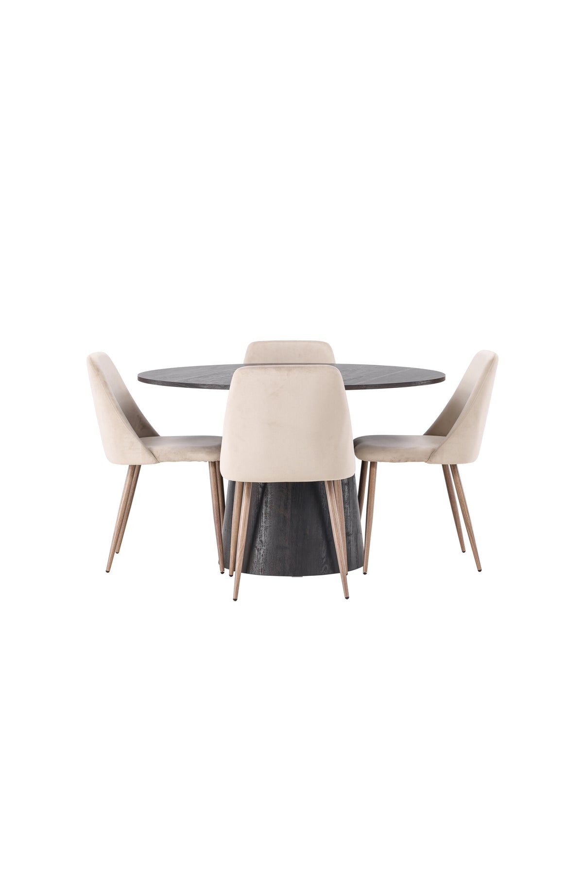 Lanzo Matbord med Night Stolarna – Bord: ⌀120 Stol: 56x87x49