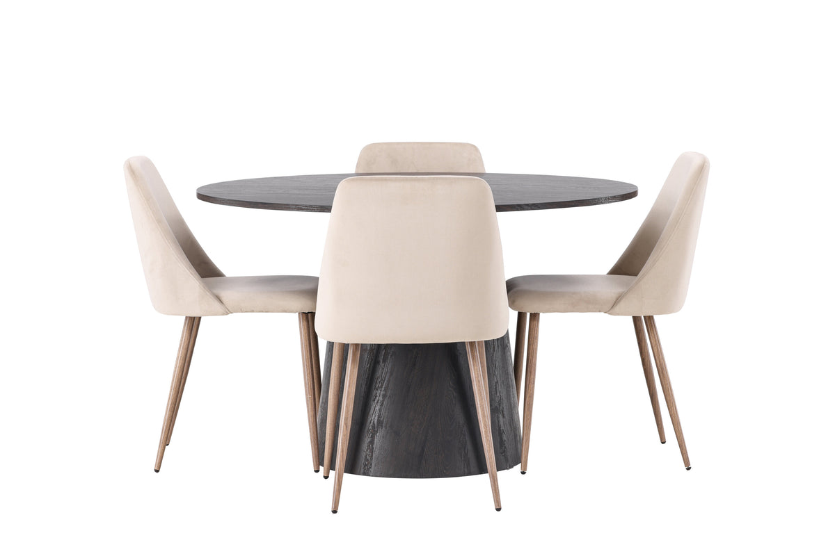 Lanzo Matbord med Night Stolarna – Bord: ⌀120 Stol: 56x87x49