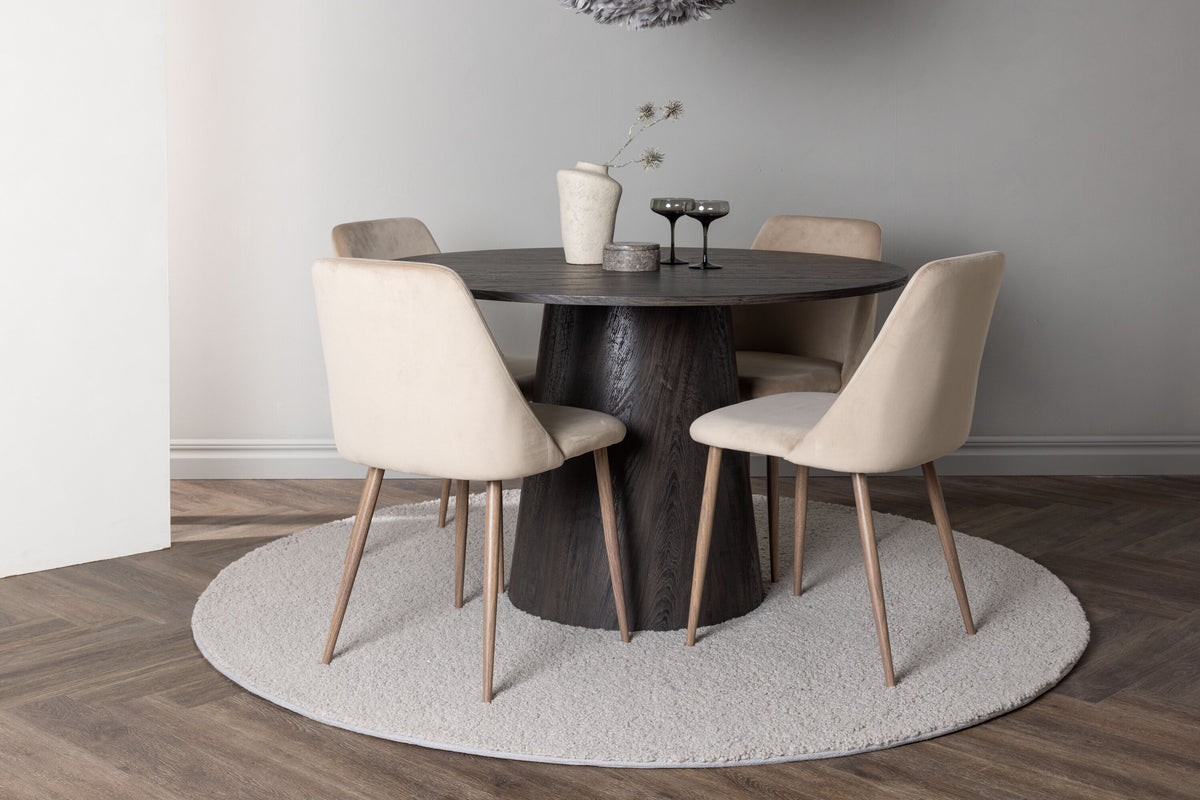 Lanzo Matbord med Night Stolarna – Bord: ⌀120 Stol: 56x87x49