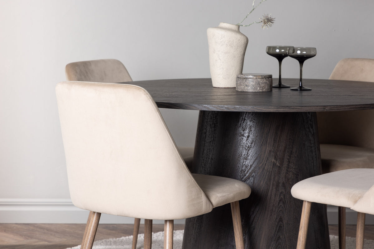Lanzo Matbord med Night Stolarna – Bord: ⌀120 Stol: 56x87x49