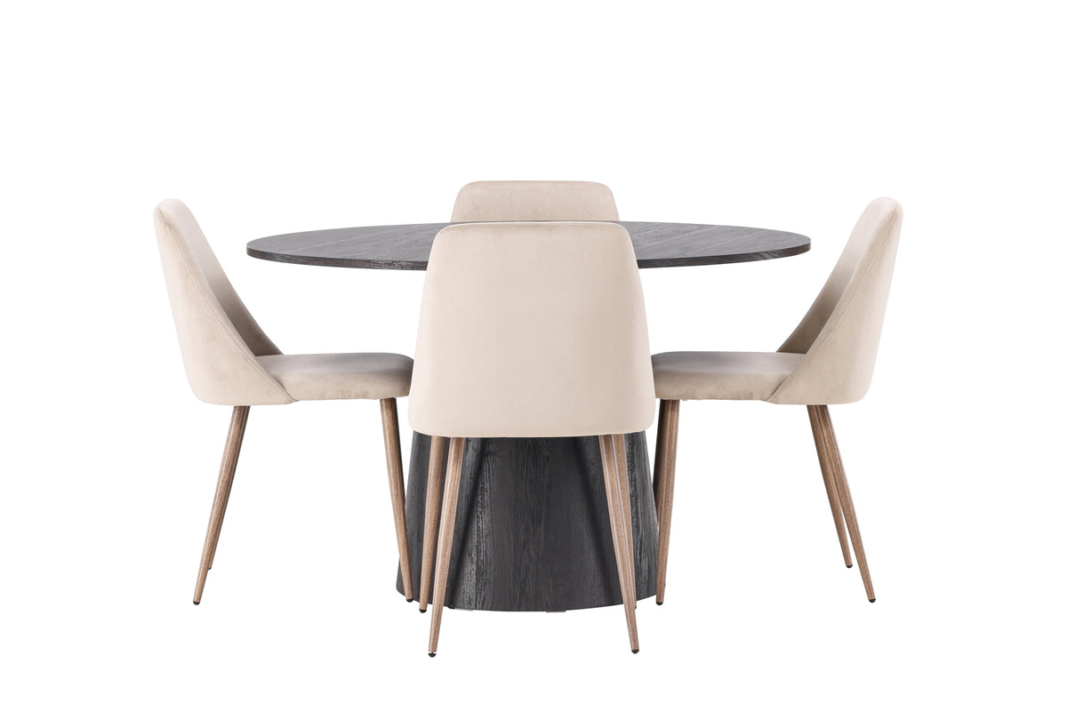 Lanzo Matbord med Night Stolarna – Bord: ⌀120 Stol: 56x87x49