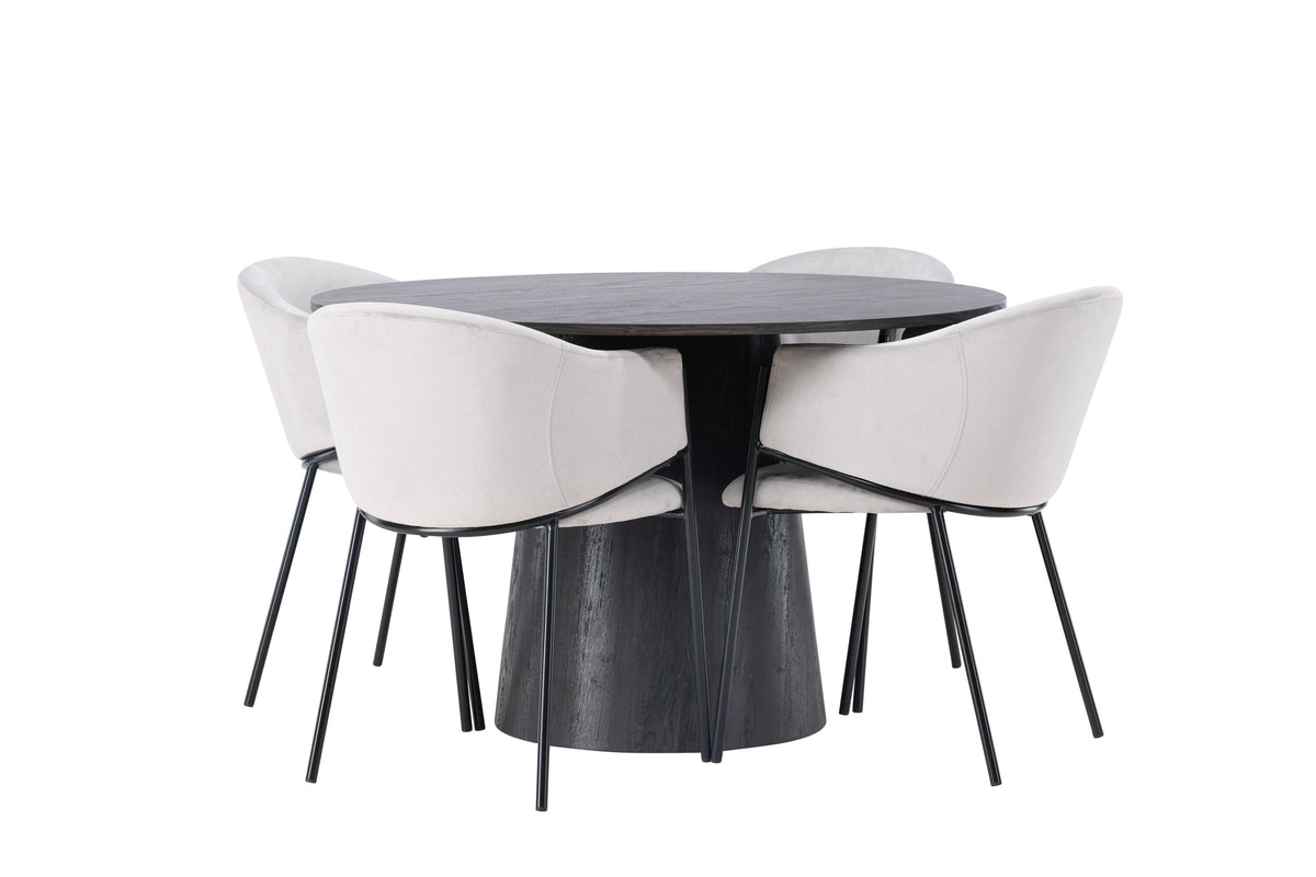 Lanzo Matbord med Evelina Stolarna – Bord: ⌀120 Stol: 62x80x54