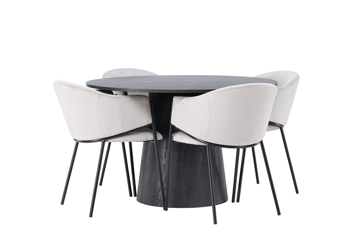 Lanzo Matbord med Evelina Stolarna – Bord: ⌀120 Stol: 62x80x54
