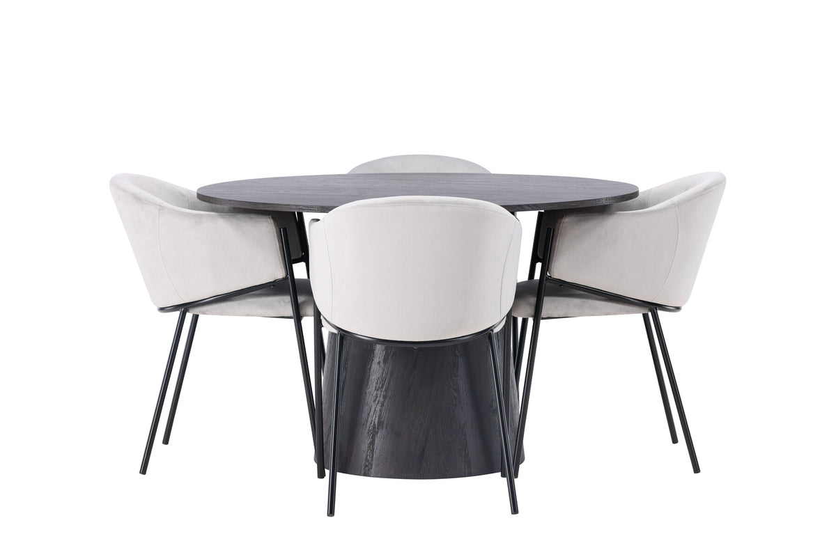 Lanzo Matbord med Evelina Stolarna – Bord: ⌀120 Stol: 62x80x54