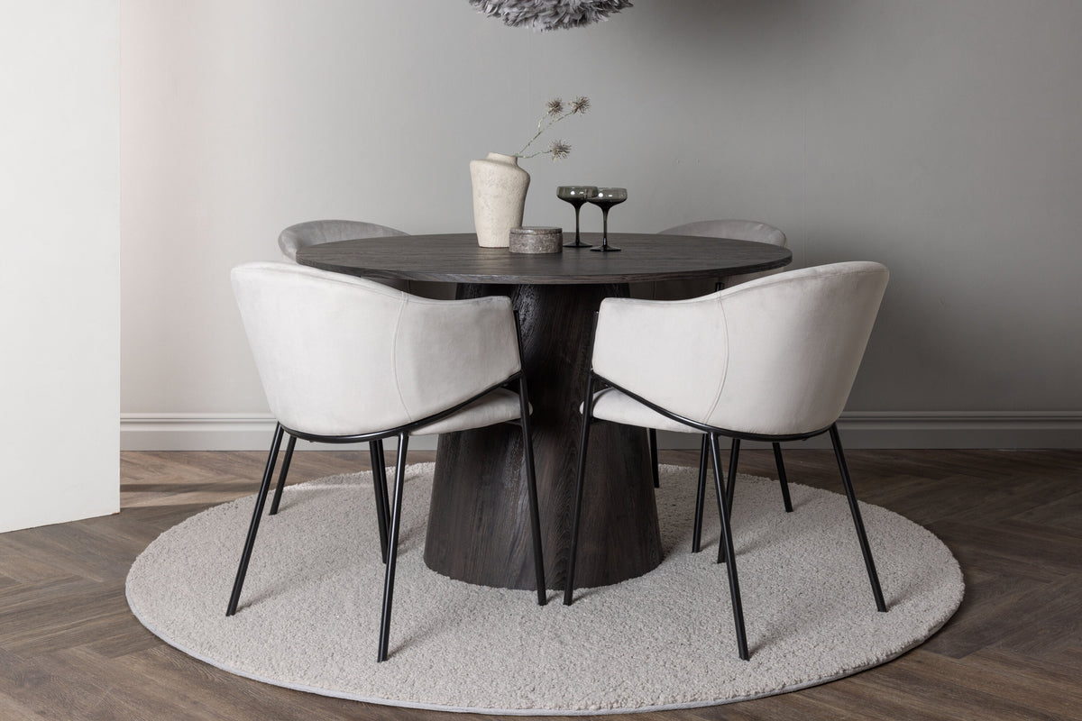 Lanzo Matbord med Evelina Stolarna – Bord: ⌀120 Stol: 62x80x54