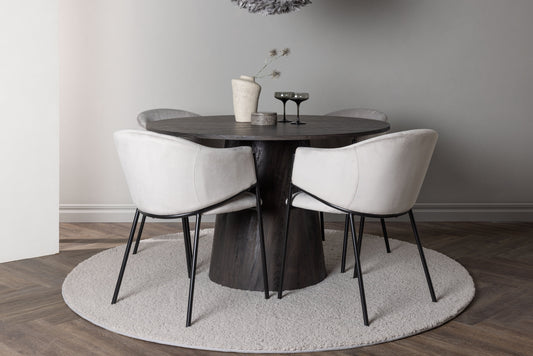Lanzo Matbord med Evelina Stolarna – Bord: ⌀120 Stol: 62x80x54