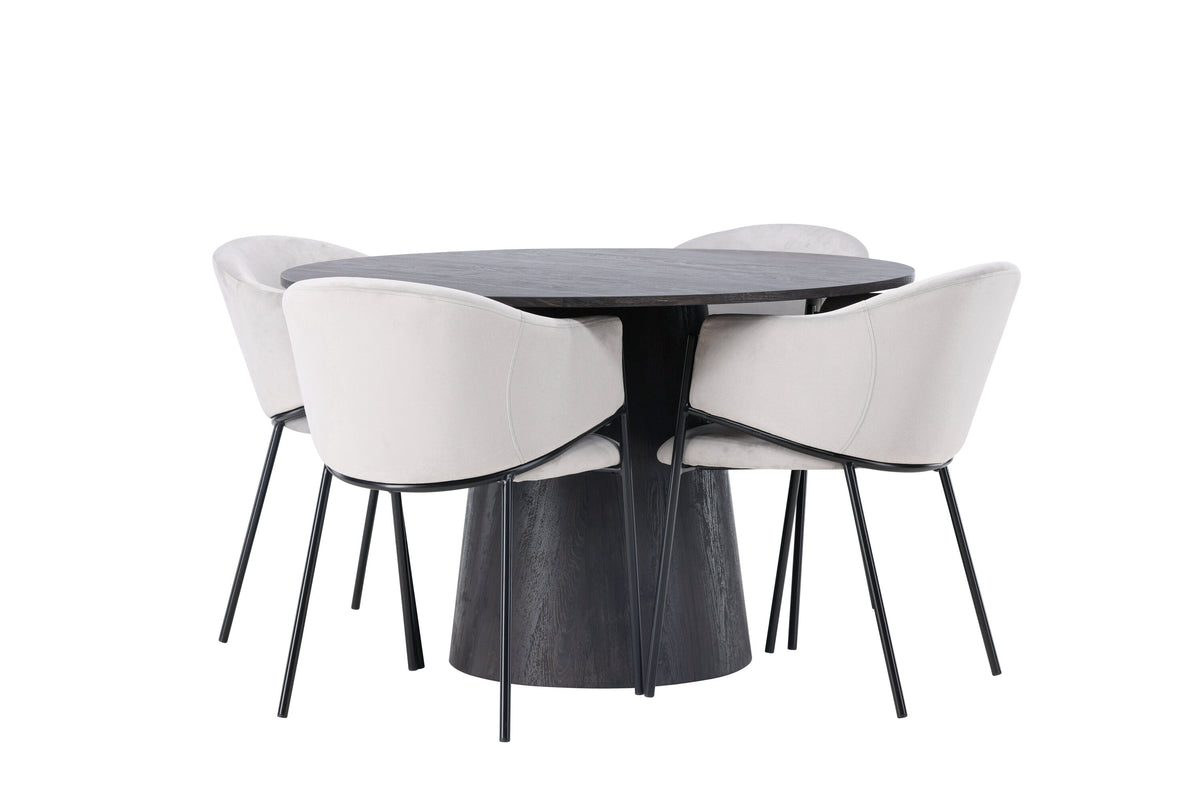 Lanzo Matbord med Evelina Stolarna – Bord: ⌀120 Stol: 62x80x54