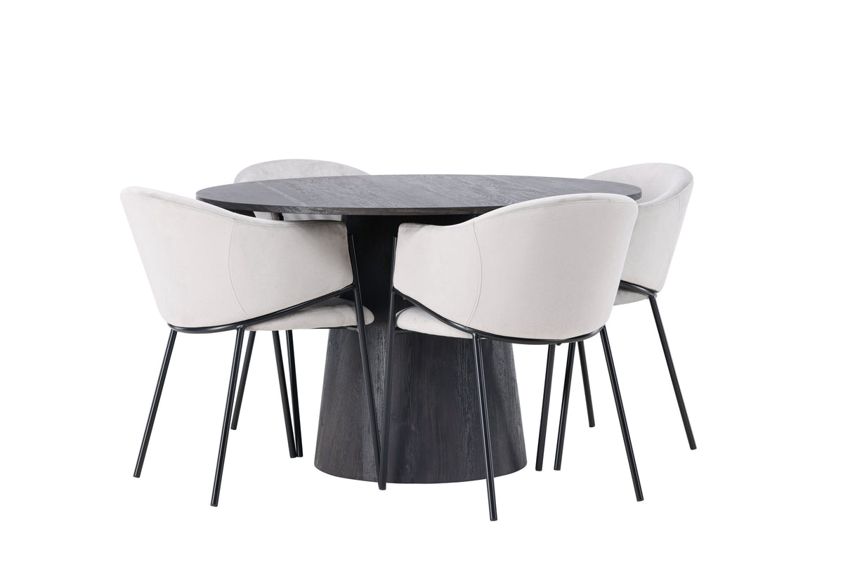 Lanzo Matbord med Evelina Stolarna – Bord: ⌀120 Stol: 62x80x54