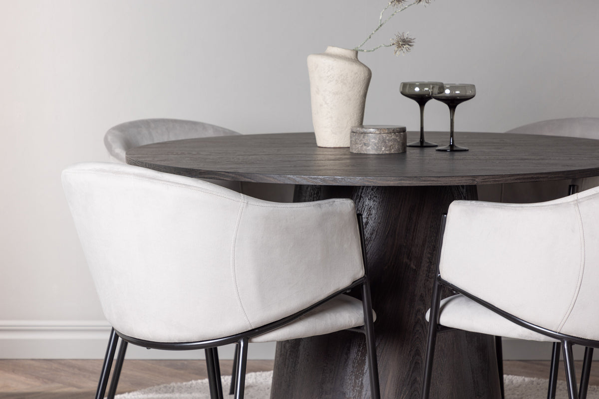 Lanzo Matbord med Evelina Stolarna – Bord: ⌀120 Stol: 62x80x54