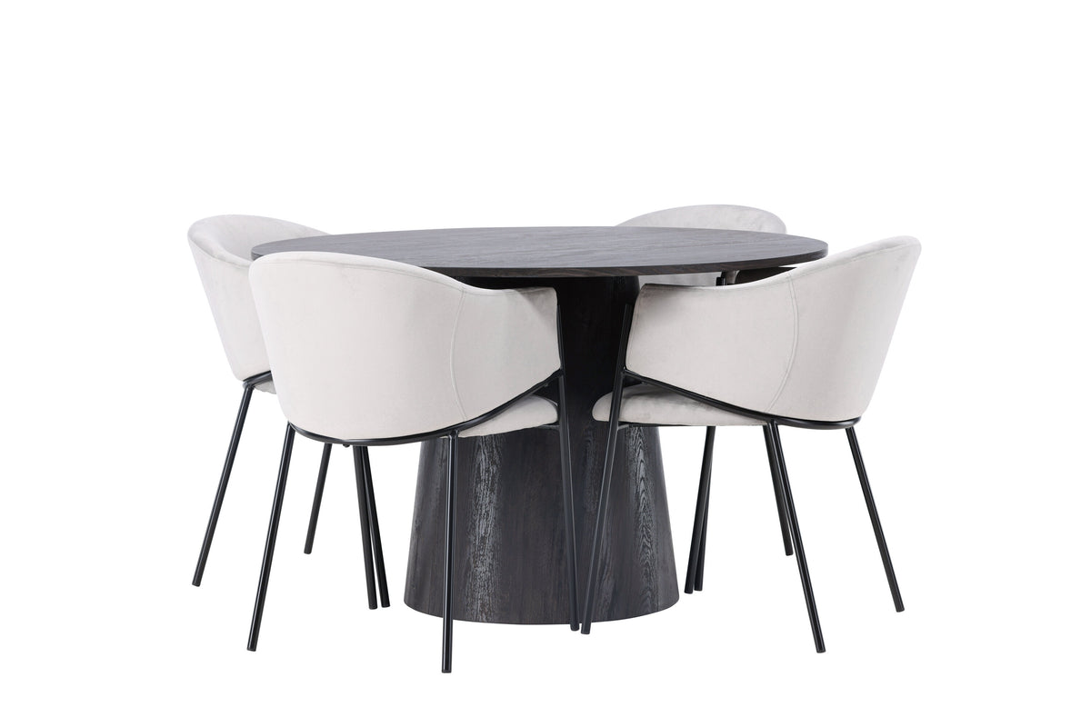 Lanzo Matbord med Evelina Stolarna – Bord: ⌀120 Stol: 62x80x54