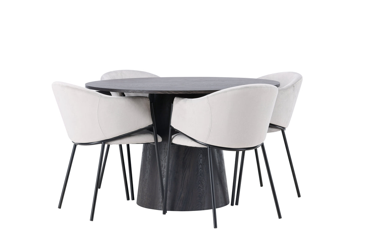 Lanzo Matbord med Evelina Stolarna – Bord: ⌀120 Stol: 62x80x54