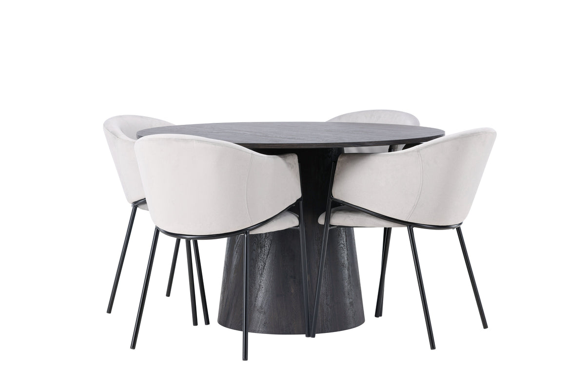 Lanzo Matbord med Evelina Stolarna – Bord: ⌀120 Stol: 62x80x54