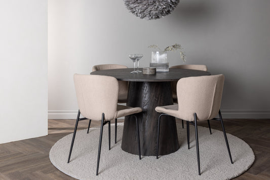 Lanzo Matbord med Modesto Stolarna – Bord: ⌀120 Stol: 54x79,5x48