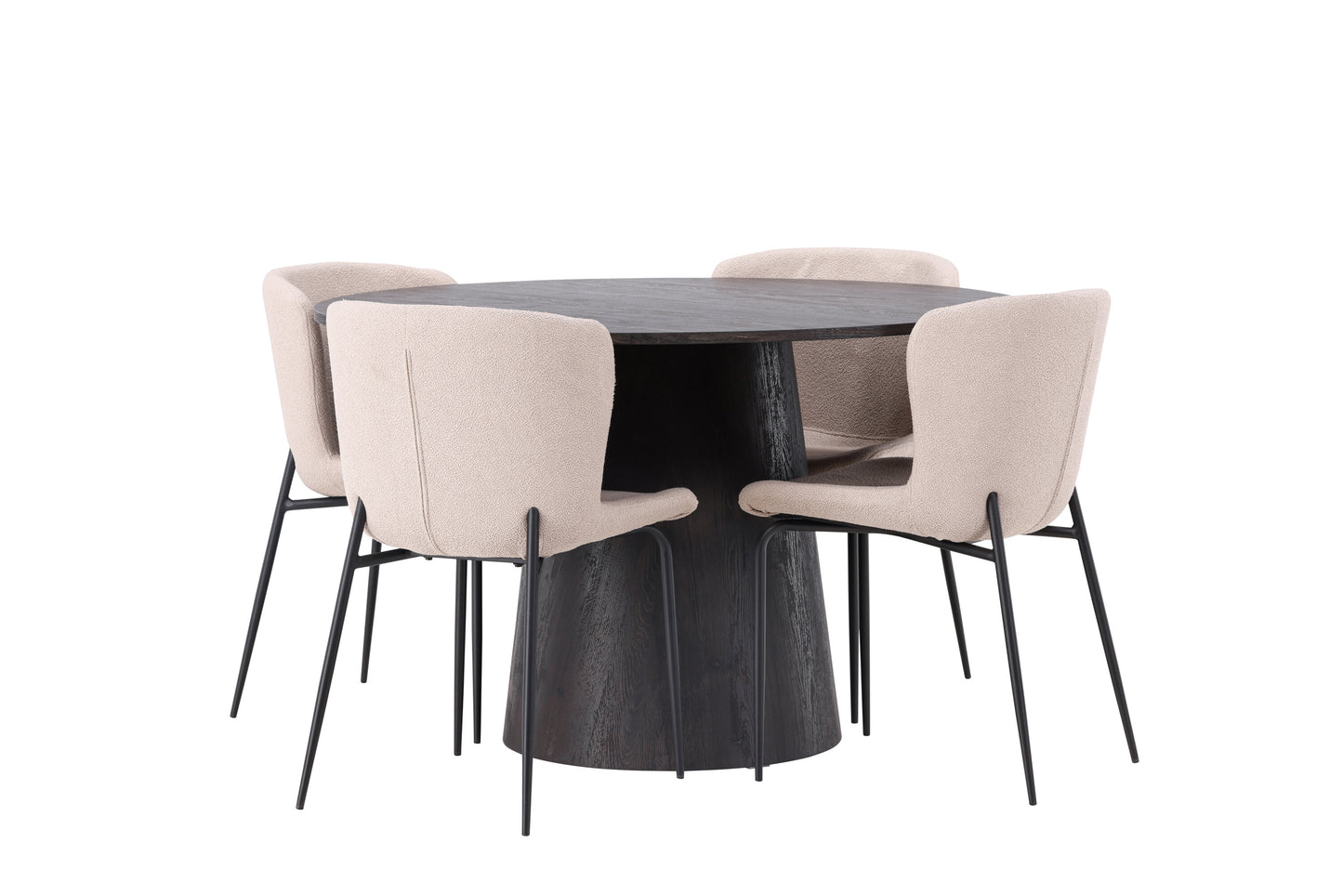 Lanzo Matbord med Modesto Stolarna – Bord: ⌀120 Stol: 54x79,5x48
