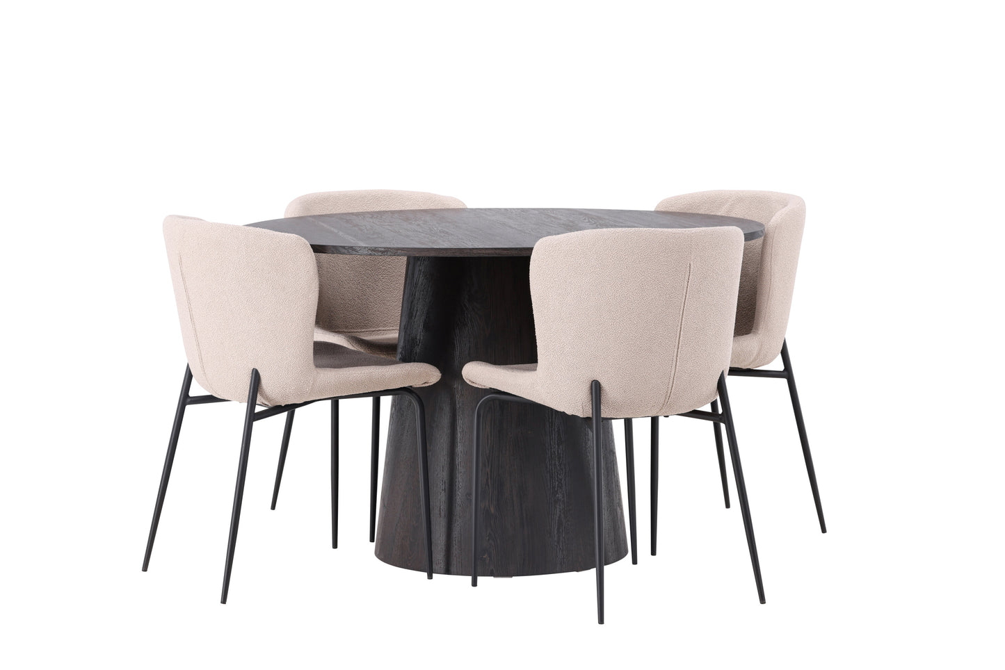 Lanzo Matbord med Modesto Stolarna – Bord: ⌀120 Stol: 54x79,5x48