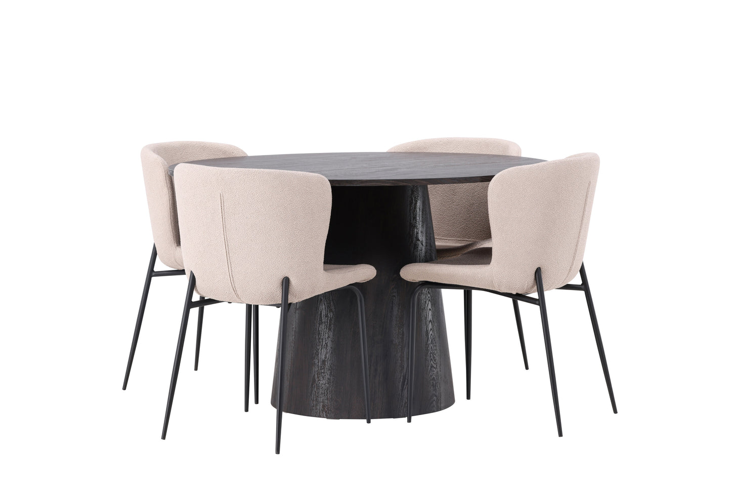 Lanzo Matbord med Modesto Stolarna – Bord: ⌀120 Stol: 54x79,5x48