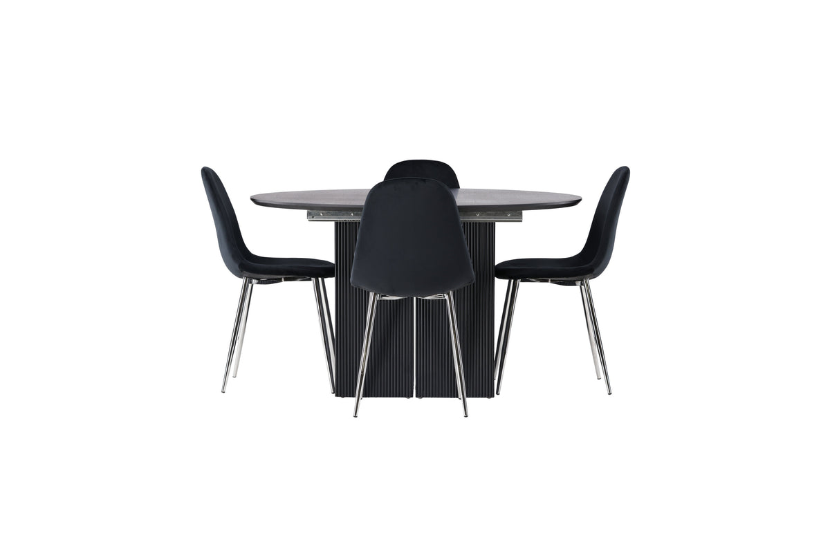 Matilda Matbord med Polar Stolarna – Bord: ⌀130 Stol: 52x90x45