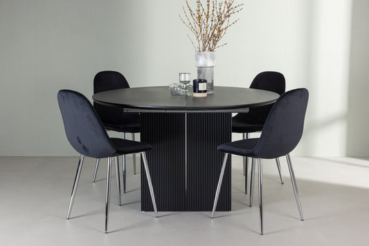 Matilda Matbord med Polar Stolarna – Bord: ⌀130 Stol: 52x90x45