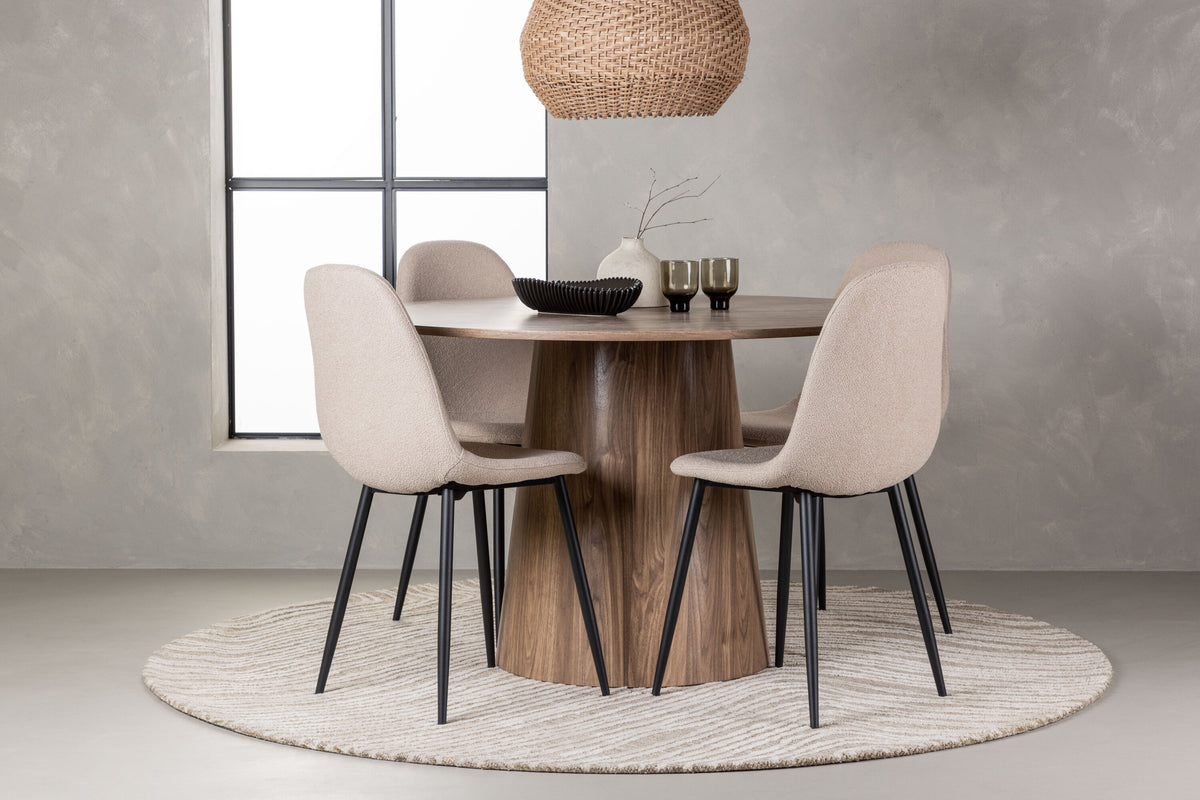Lanzo Matbord med Polar Stolarna – Bord: ⌀120 Stol: 52x90x45
