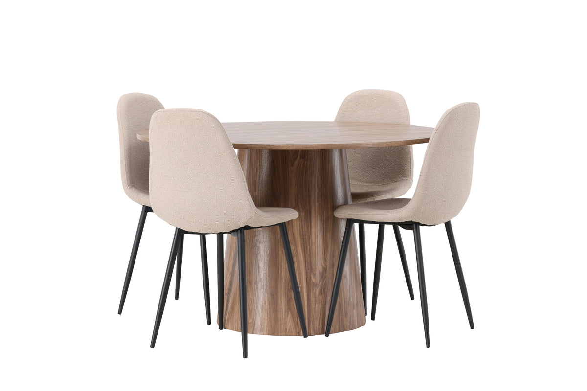 Lanzo Matbord med Polar Stolarna – Bord: ⌀120 Stol: 52x90x45
