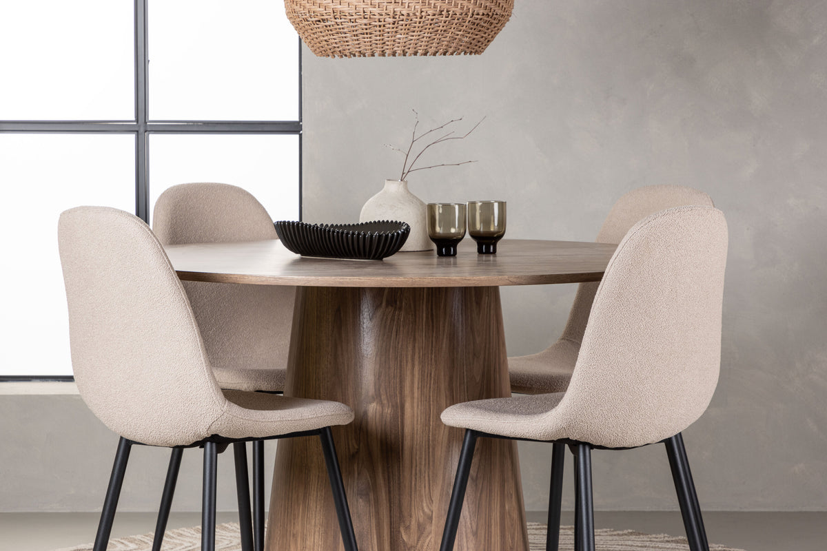 Lanzo Matbord med Polar Stolarna – Bord: ⌀120 Stol: 52x90x45