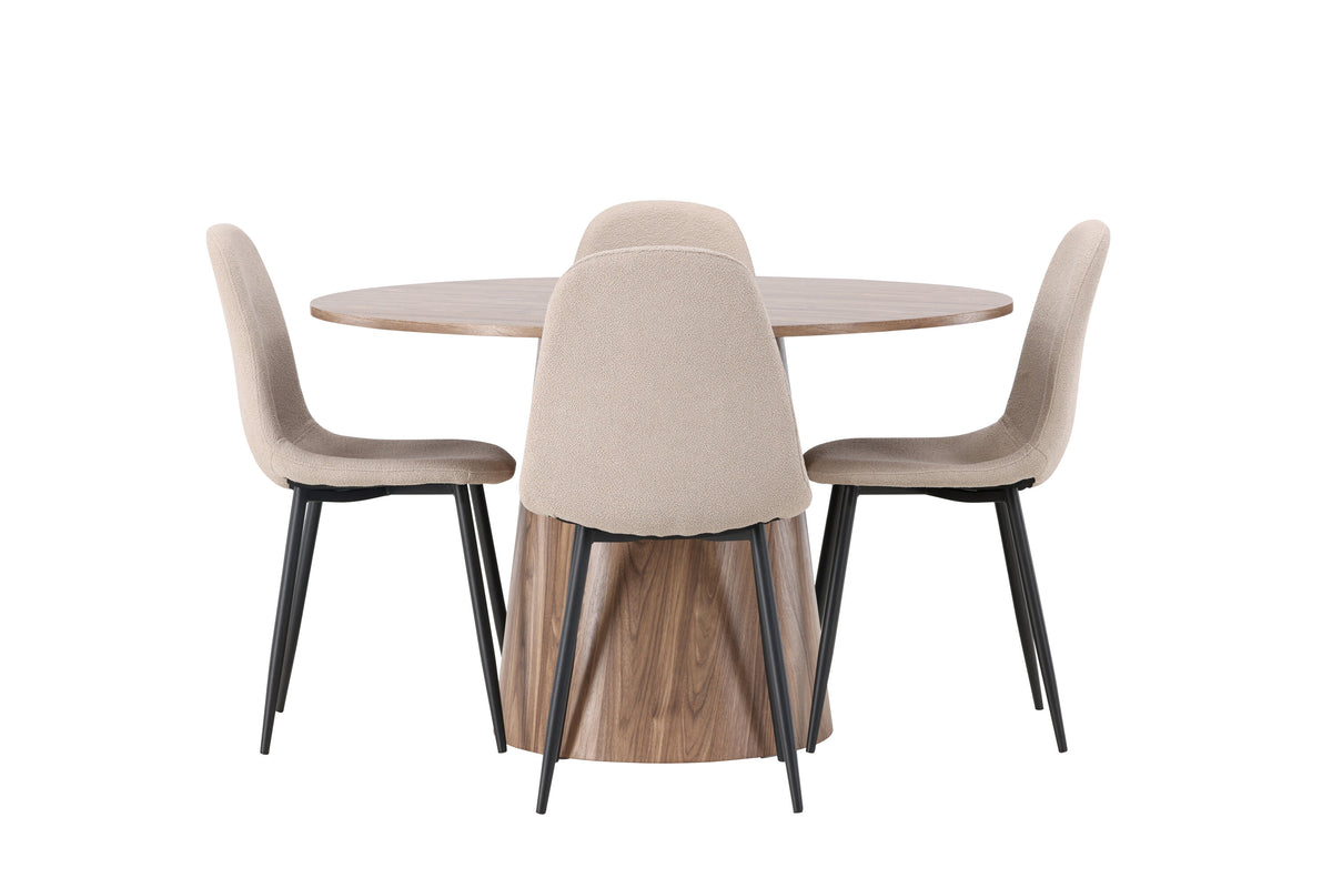 Lanzo Matbord med Polar Stolarna – Bord: ⌀120 Stol: 52x90x45