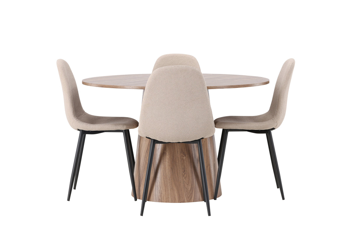 Lanzo Matbord med Polar Stolarna – Bord: ⌀120 Stol: 52x90x45