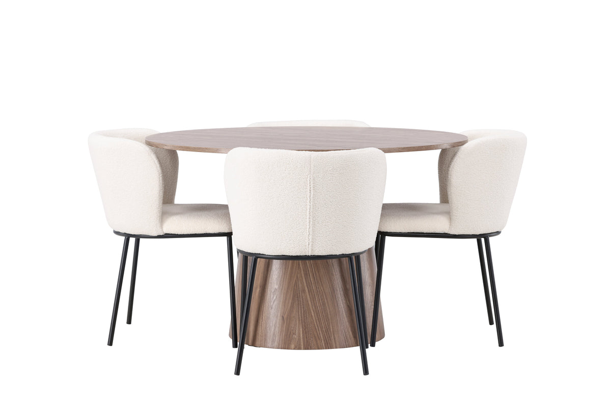 Lanzo Matbord med Edina Stolarna – Bord: ⌀120 Stol: 56x76x55
