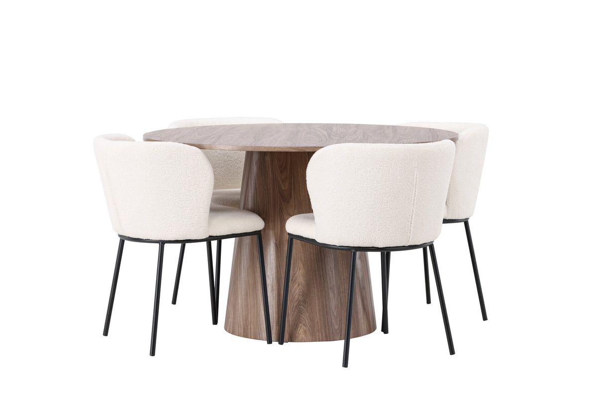 Lanzo Matbord med Edina Stolarna – Bord: ⌀120 Stol: 56x76x55