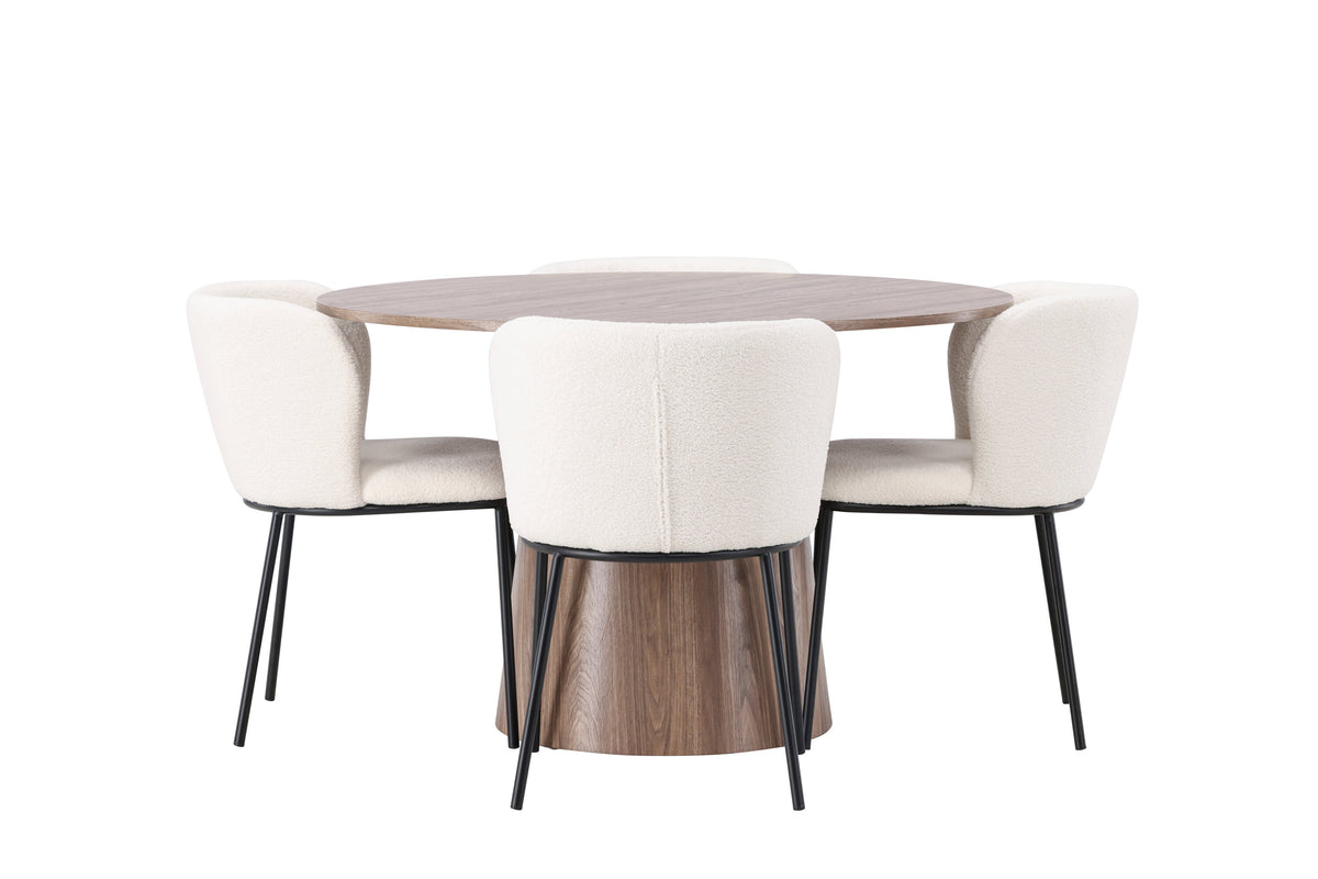 Lanzo Matbord med Edina Stolarna – Bord: ⌀120 Stol: 56x76x55
