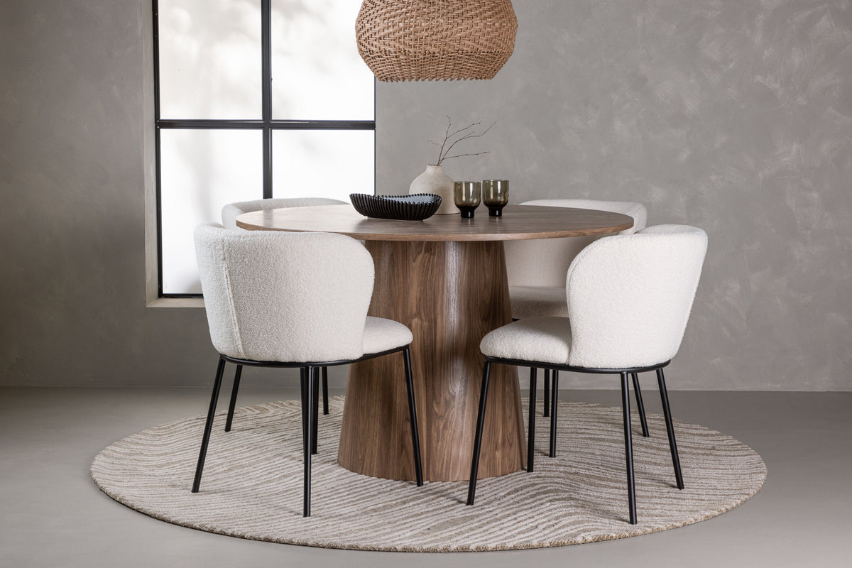 Lanzo Matbord med Edina Stolarna – Bord: ⌀120 Stol: 56x76x55
