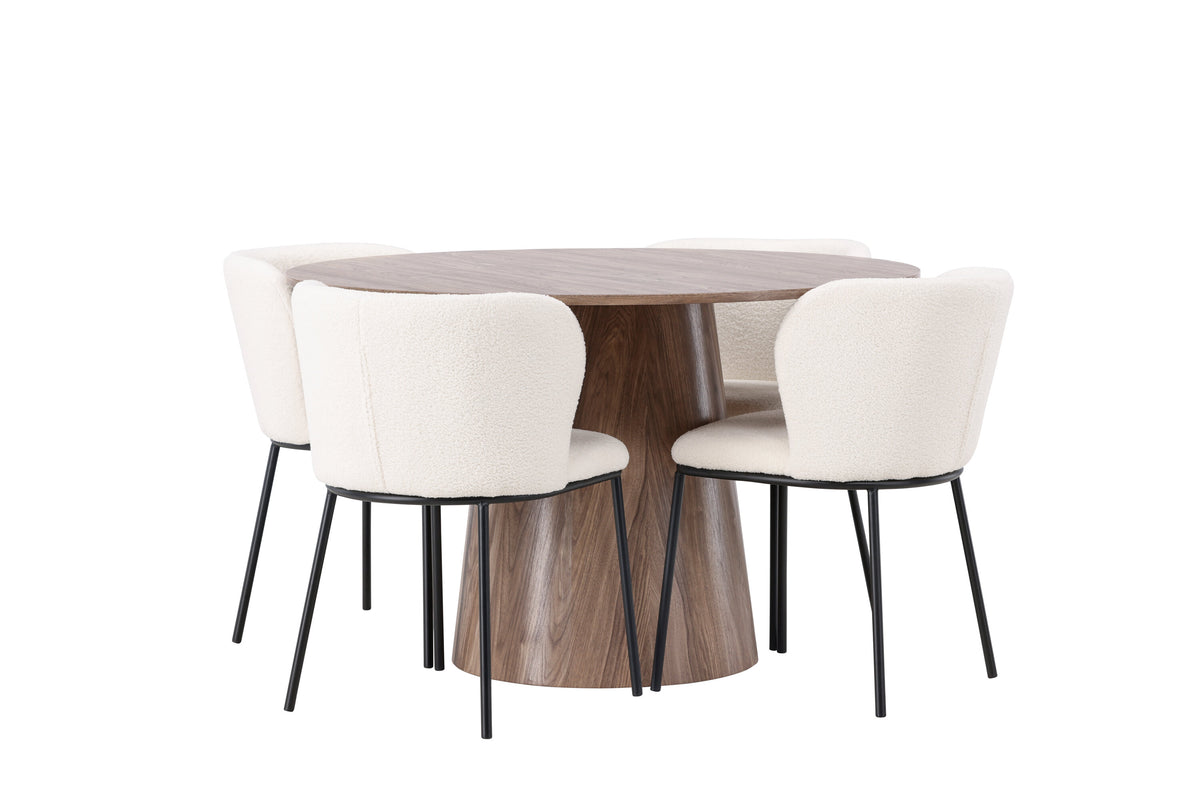 Lanzo Matbord med Edina Stolarna – Bord: ⌀120 Stol: 56x76x55
