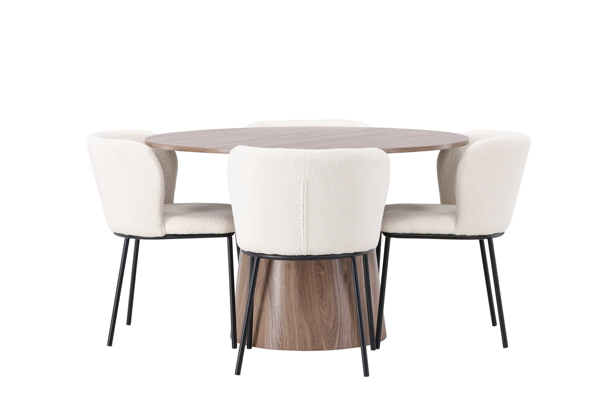 Lanzo Matbord med Edina Stolarna – Bord: ⌀120 Stol: 56x76x55