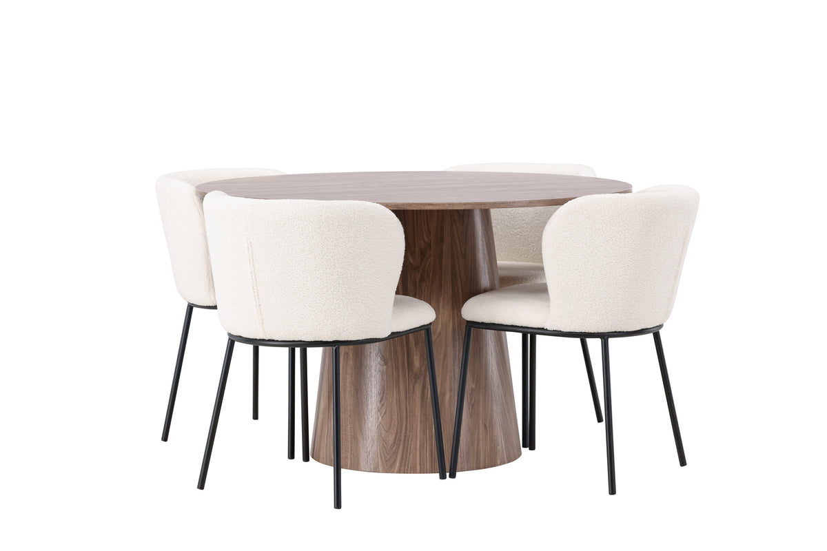 Lanzo Matbord med Edina Stolarna – Bord: ⌀120 Stol: 56x76x55